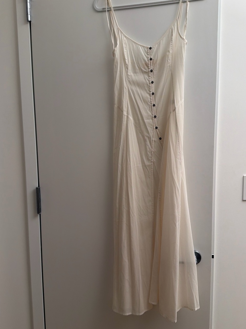 Indah Cream Maxi Sheer Dress with Button Front